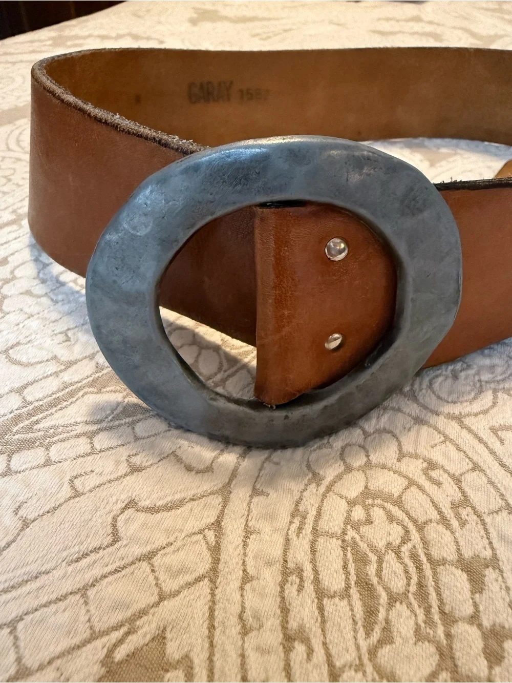 Vintage Garay Leather Belt with Hammered Silver Buckle